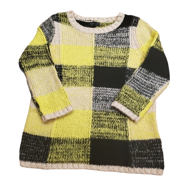 Women's Topshop Crew Neck Pullover Colorblock Sweater Sz US 4 Yellow Black Beige - Picture 5 of 12
